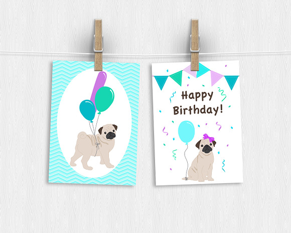 Puppy Love Birthday Pack - PUG in Illustrations - product preview 2