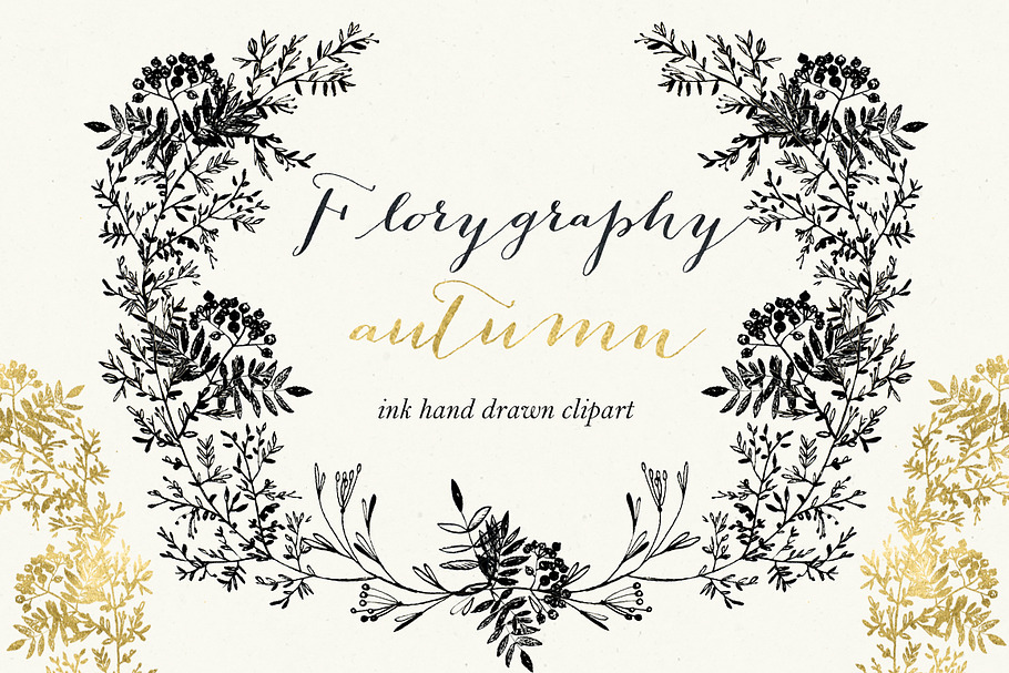 Florygraphy. Autumn. Ink clipart in Illustrations - product preview 8