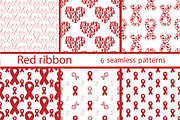 Set seamless pattern of red ribbon