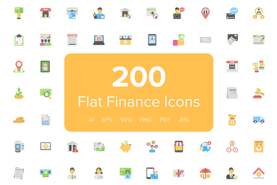 200 Flat Finance Icons in Graphics - product preview 8