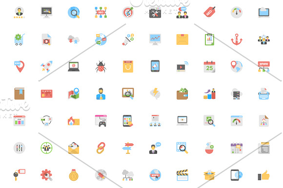 290 Flat Seo and Marketing Icons in Graphics - product preview 1
