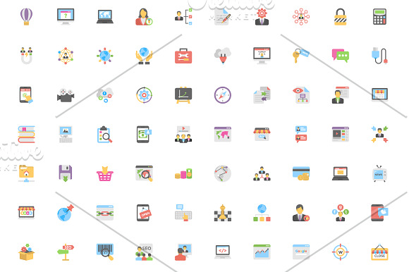 290 Flat Seo and Marketing Icons in Graphics - product preview 2