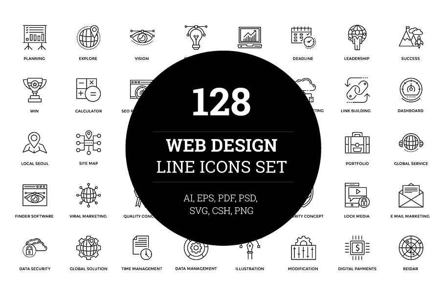 128 Web Design Line Icons