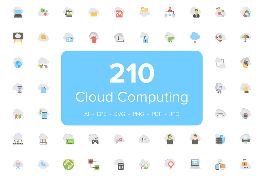 210 Flat Cloud Computing Icons