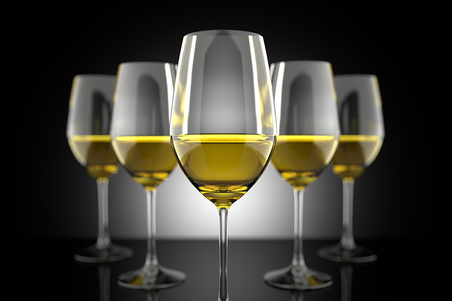 White wine glass set 3D illustration
