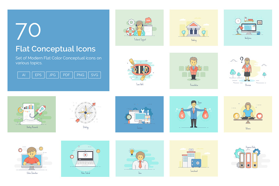 70 Flat Conceptual Icons