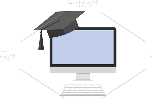 Graduation cap and computer