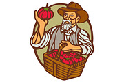 Organic Farmer Tomato Basket Woodcut