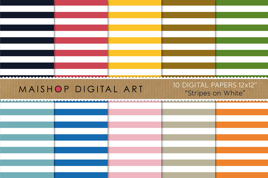 Digital Papers - Stripes on White