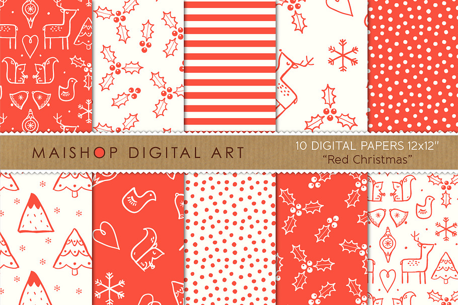 Digital Paper - Red Christmas in Patterns - product preview 8