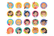 Set of Girl Avatar Userpics Buttons Isolated.