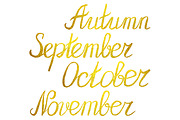 Autumn month golden word lettering