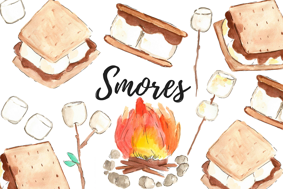 Watercolor Smores Camping Clip Art in Illustrations - product preview 8