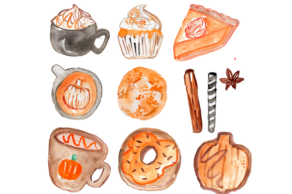 Pumpkin Spice Watercolor Clip Art in Graphics - product preview 1