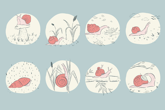 8 snails in the fall in Illustrations - product preview 1