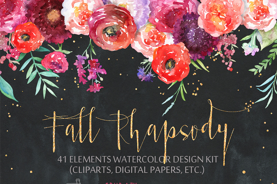 Floral cliparts digital papers. Rose in Illustrations - product preview 8