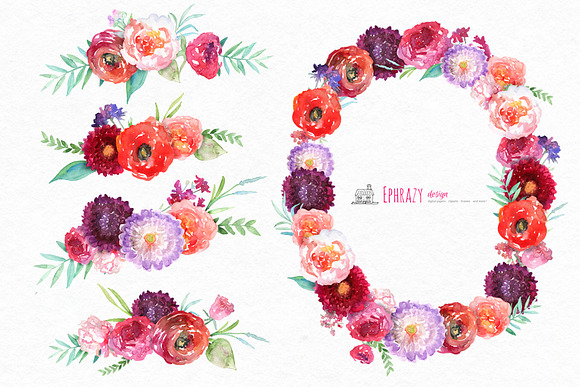 Floral cliparts digital papers. Rose in Illustrations - product preview 2