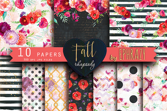 Floral cliparts digital papers. Rose in Illustrations - product preview 4