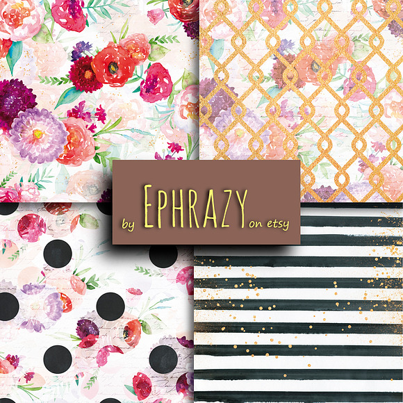 Floral cliparts digital papers. Rose in Illustrations - product preview 5