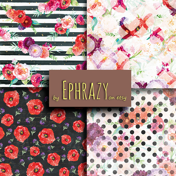 Floral cliparts digital papers. Rose in Illustrations - product preview 6