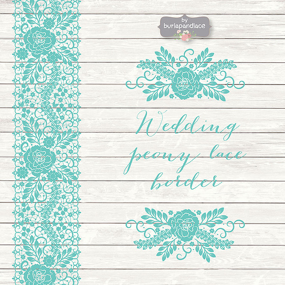 Vector Wedding peony lace border in Illustrations - product preview 1