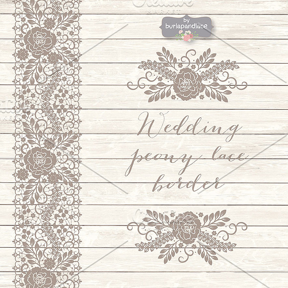 Vector Wedding peony lace border in Illustrations - product preview 2