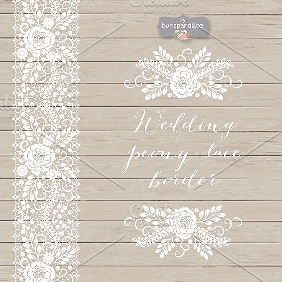 Vector Wedding peony lace border in Illustrations - product preview 3