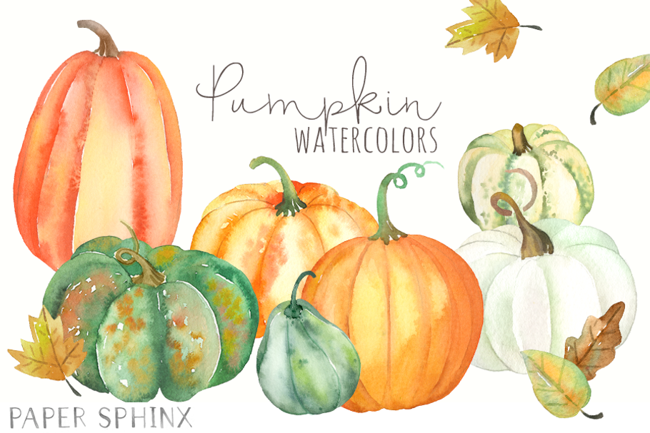 Watercolor Fall Pumpkins Pack in Illustrations - product preview 8