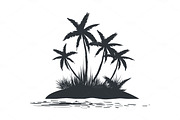 Island with palm trees silhouette