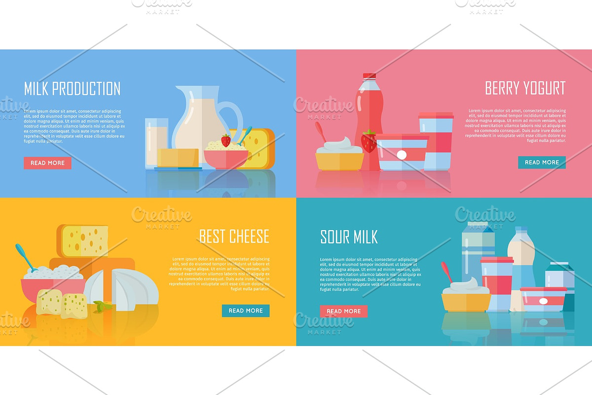 Traditional Dairy Products Banners Set in Illustrations - product preview 8