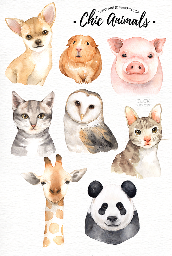 Chic Animals Watercolor Clip Art in Illustrations - product preview 1