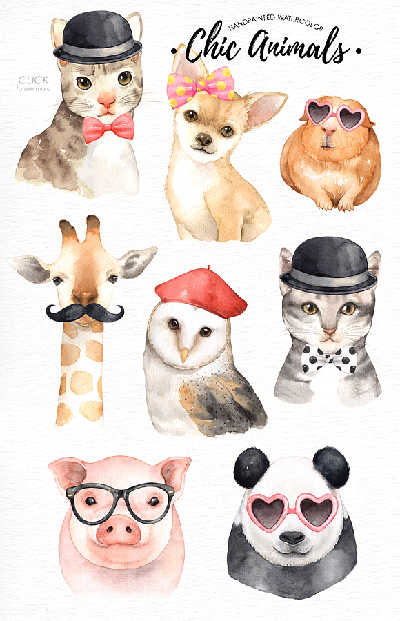 Chic Animals Watercolor Clip Art in Illustrations - product preview 2