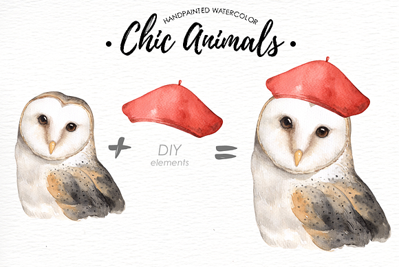 Chic Animals Watercolor Clip Art in Illustrations - product preview 4