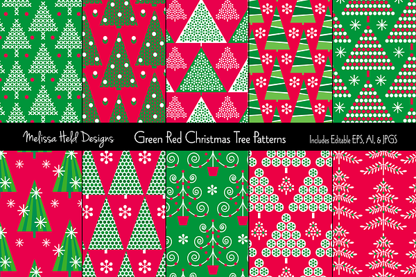 Green & Red Christmas Tree Patterns