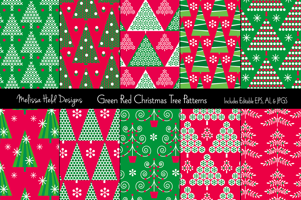 Green & Red Christmas Tree Patterns in Patterns - product preview 8