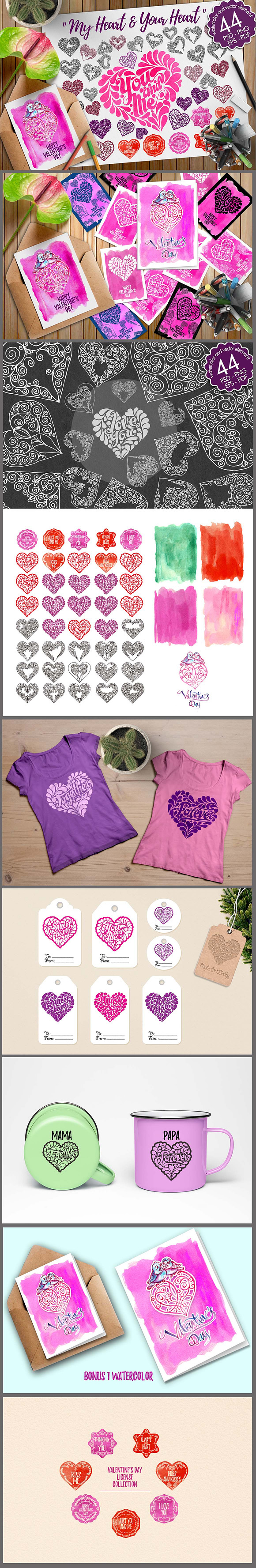 watercolor and vector of heart in Illustrations - product preview 8