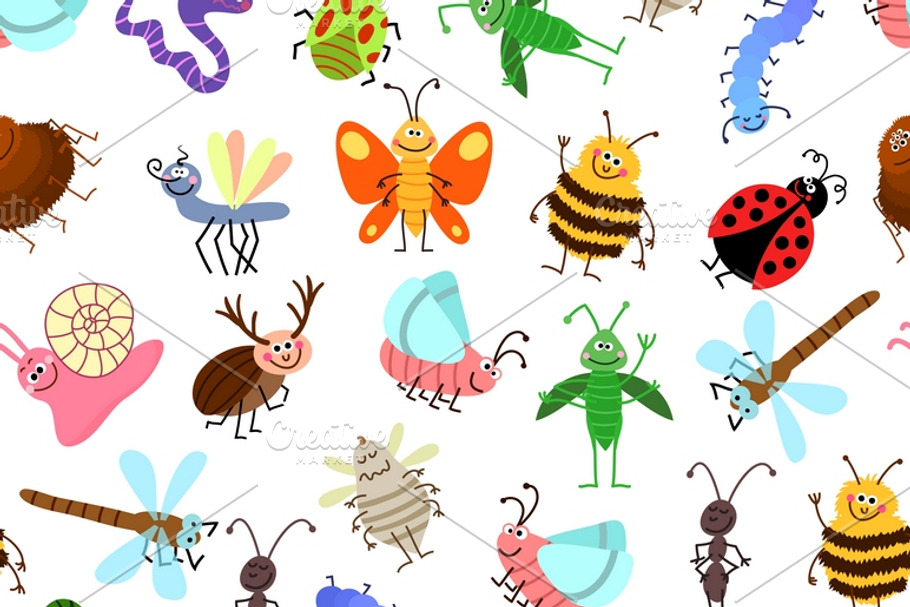 Cute cartoon insects pattern in Patterns - product preview 8