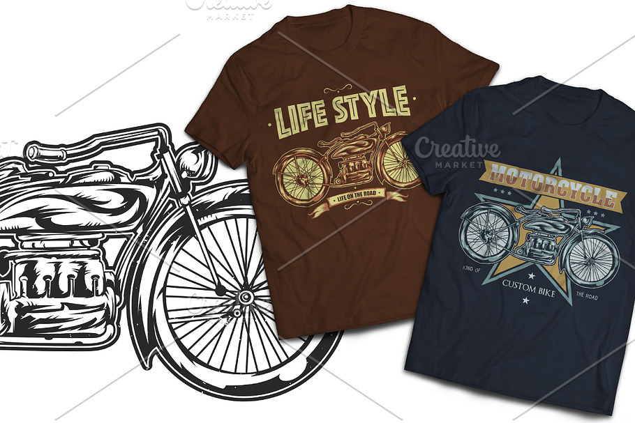 Motorbike T-shirts And Poster Labels in Illustrations - product preview 8