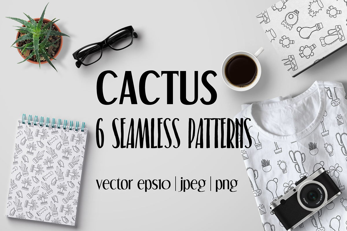 Outlined Cactus Seamless Pattern Set in Patterns - product preview 8