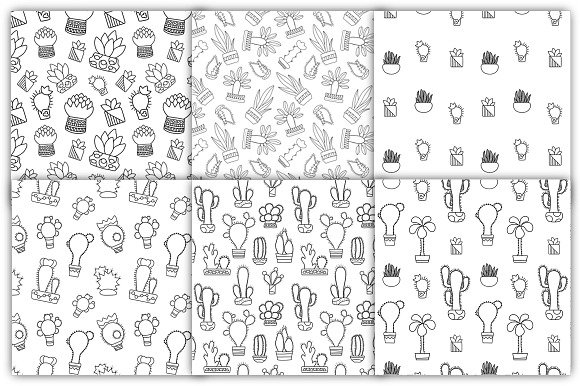 Outlined Cactus Seamless Pattern Set in Patterns - product preview 1