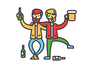 Male alcoholism, drunk people, drunken party, men drinking alchocol concept. Line vector icon. Editable stroke. Flat linear illustration isolated on white background