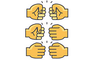 Fist bump, union, friendship concept. Line vector icon. Editable stroke. Flat linear illustration isolated on white background