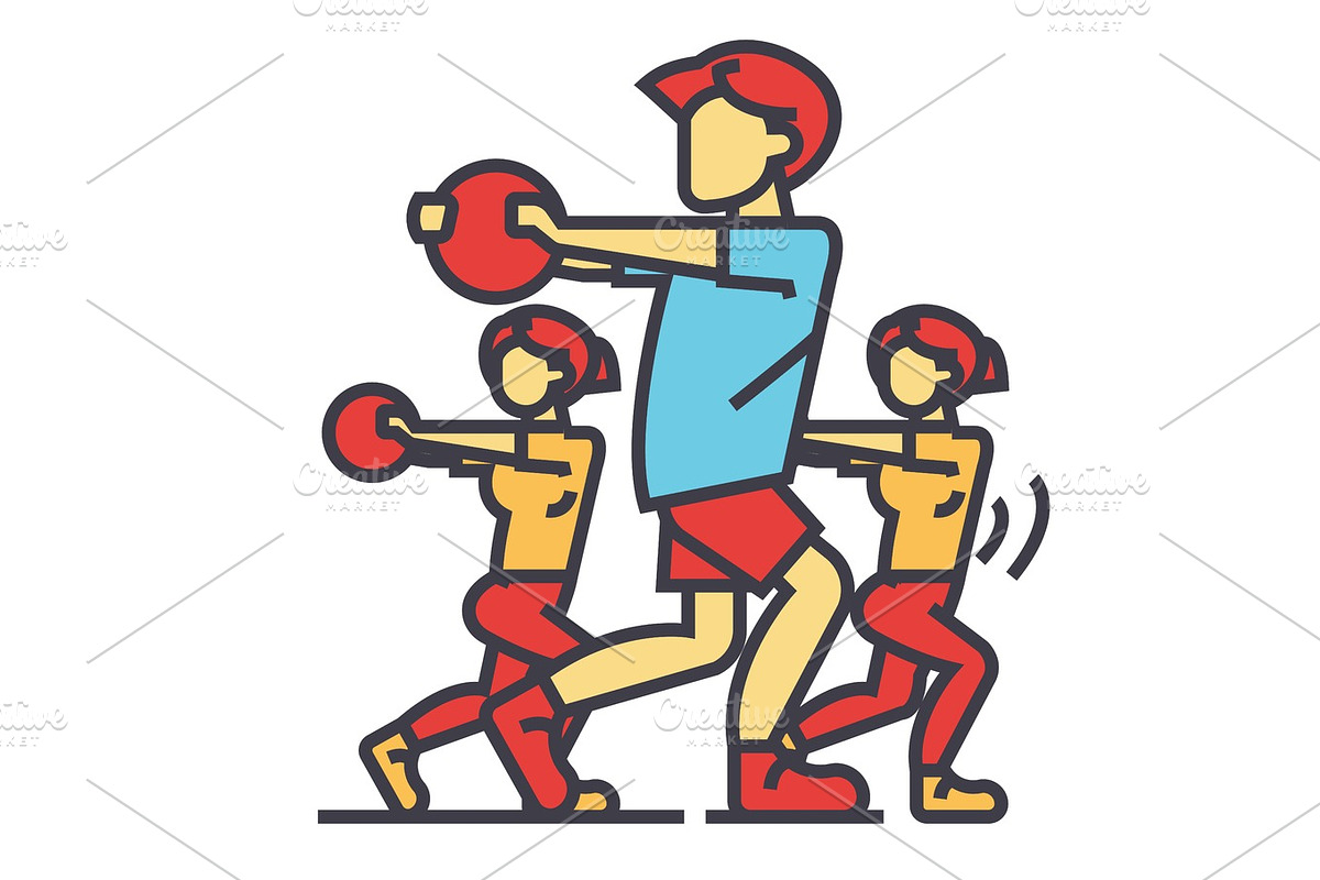 Fitness people in coaching gym concept. Line vector icon. Editable stroke. Flat linear illustration isolated on white background in Illustrations - product preview 8