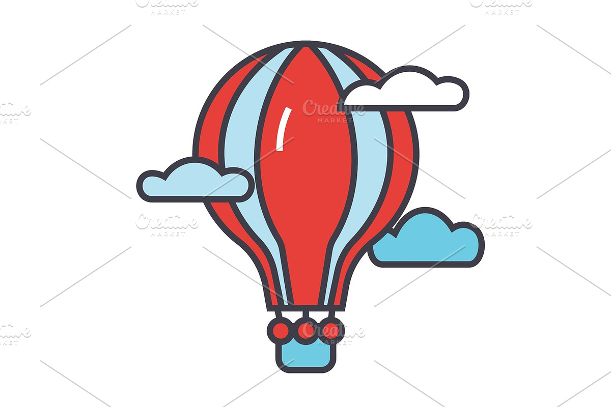 Hot air balloon concept. Line vector icon. Editable stroke. Flat linear illustration isolated on white background in Illustrations - product preview 8