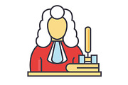 Judge, gavel, justice, law concept. Line vector icon. Editable stroke. Flat linear illustration isolated on white background