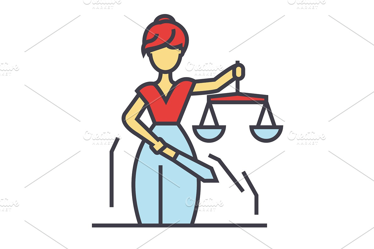 Justice statue, Themis Femida, law concept. Line vector icon. Editable stroke. Flat linear illustration isolated on white background in Illustrations - product preview 8