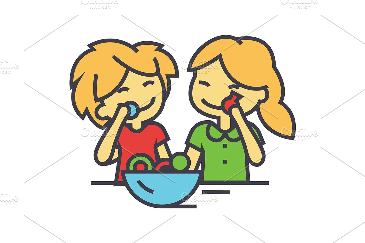 Kids eating candy concept. Line vector icon. Editable stroke. Flat linear illustration isolated on white background in Illustrations - product preview 8