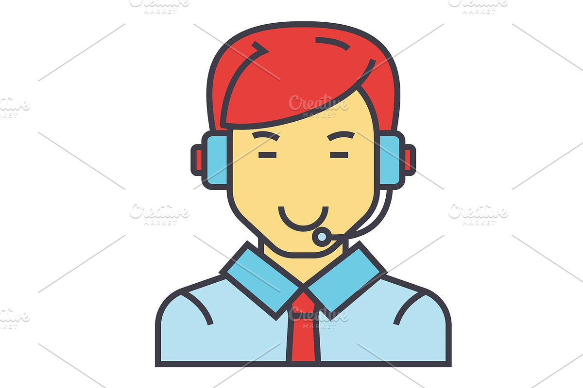 Man with a headset, call center operator, client assistance concept. Line vector icon. Editable stroke. Flat linear illustration isolated on white background in Illustrations - product preview 8