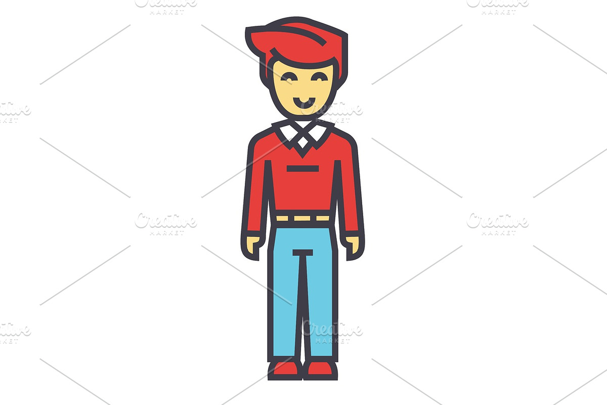 Young man, standing student, freelancer concept. Line vector icon. Editable stroke. Flat linear illustration isolated on white background in Illustrations - product preview 8
