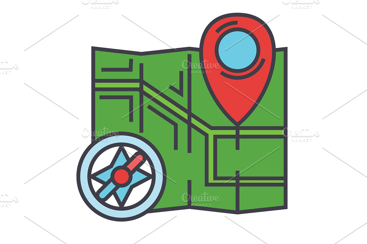 City map, navigation, compass concept. Line vector icon. Editable stroke. Flat linear illustration isolated on white background in Illustrations - product preview 8
